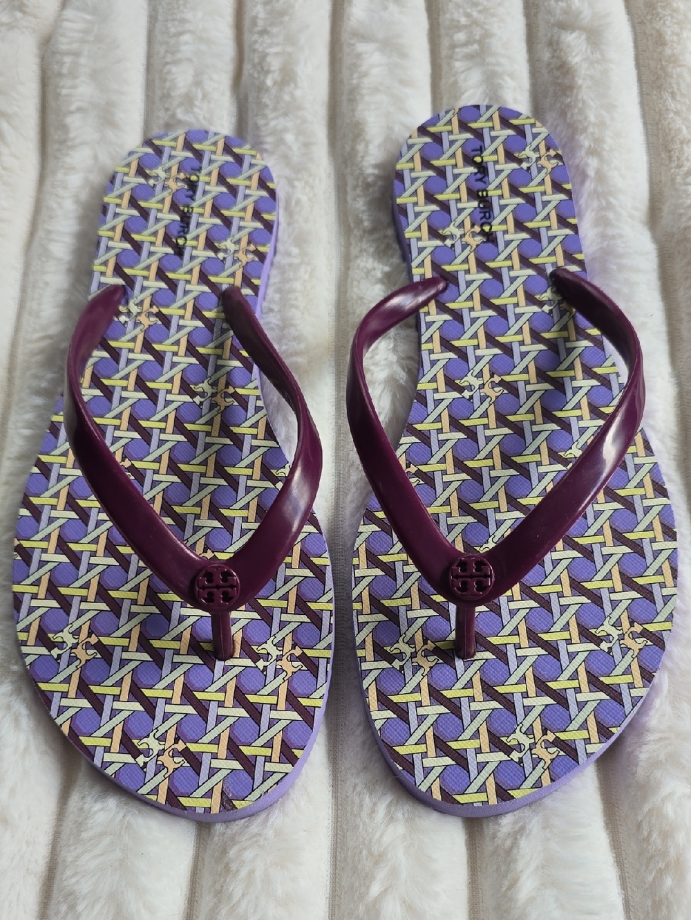 NWOT Tory Burch Purple Patterned Women's Flip Flops